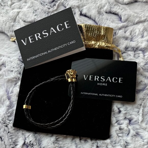 Versace Jewelry - EUC VERSACE Medusa Leather Gold Tone Bracelet with authentication card